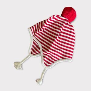 Baby Unisex Red & White Striped Beanie Toque w/ Bobble | Sz 0-6M Cozy & Festive